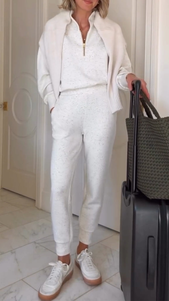 Women Round Neck Top + Pants Casual Suit