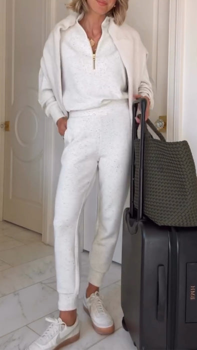Women Round Neck Top + Pants Casual Suit