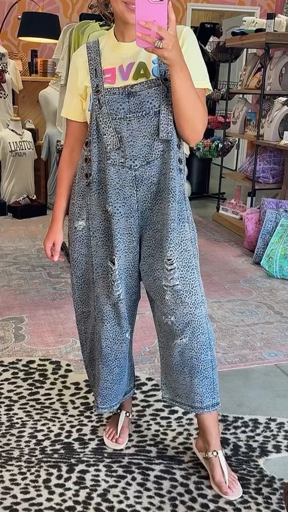 Women Strap Printed Scratch Hollow Casual Jumpsuit