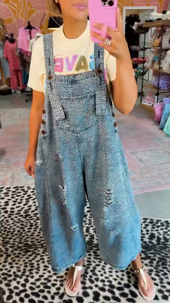 Women Strap Printed Scratch Hollow Casual Jumpsuit