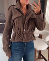 Women's Fur Lapel Zipper Drawstring Waist Jacket