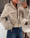 Women's Fur Lapel Zipper Drawstring Waist Jacket