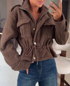 Women's Fur Lapel Zipper Drawstring Waist Jacket