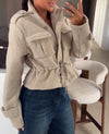 Women's Fur Lapel Zipper Drawstring Waist Jacket