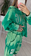 Women Round Neck Hooded and Hot Diamond Printed Sweatshirt + Pants Casual Suit