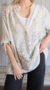 Womens V-neck Printed Sequin Casual Top
