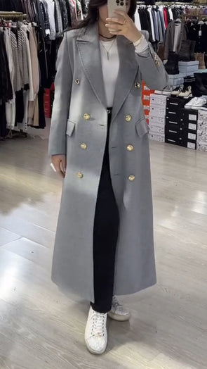 Womens Lapel Double-breasted Temperament Casual Coat