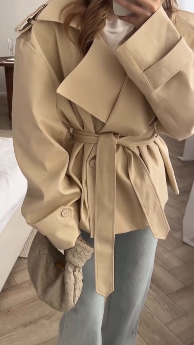 Womens Lapel Temperament Casual Windbreaker