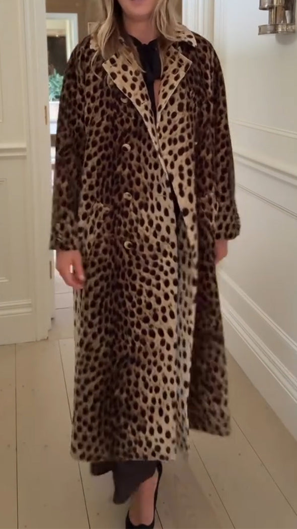 Women Lapel Leopard Print Casual Coat