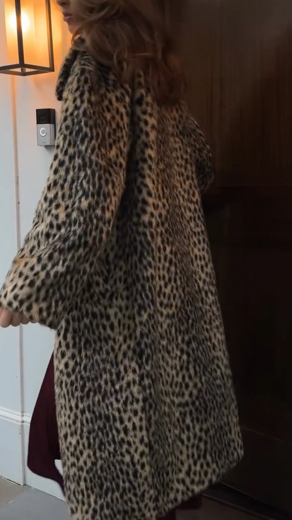 Womens Lapel Leopard Printed Casual Coat