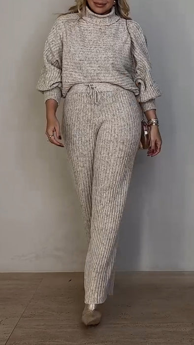 Womens Turtleneck Knitted Top + Pants Casual Suit