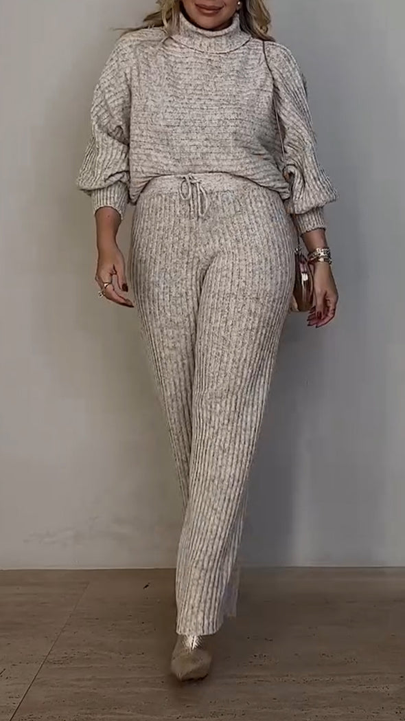 Womens Turtleneck Knitted Top + Pants Casual Suit