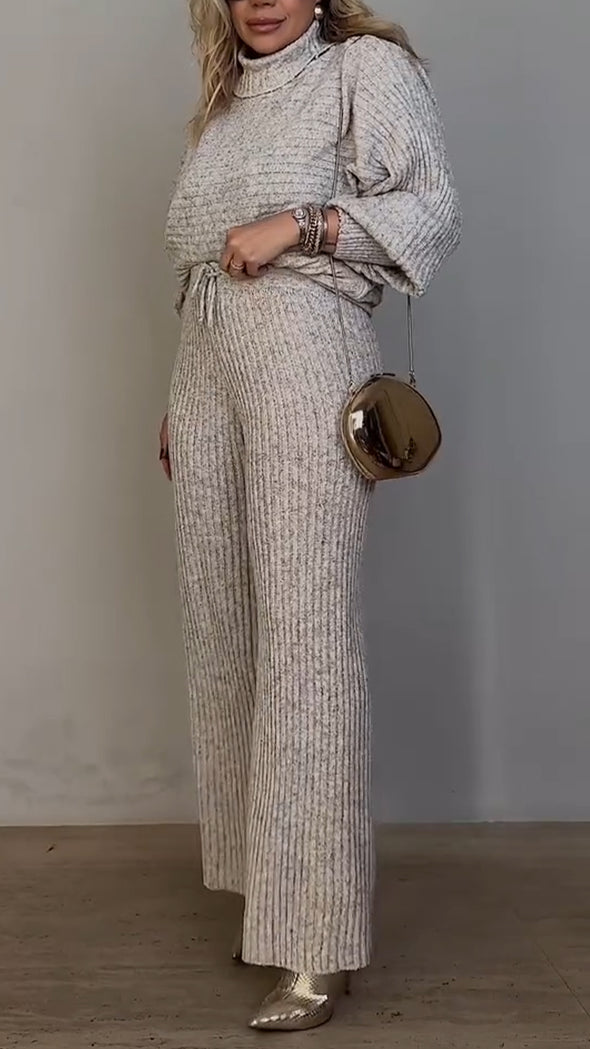Womens Turtleneck Knitted Top + Pants Casual Suit