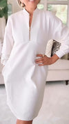 Womens Round Neck Zipper Spliced Casual Dress