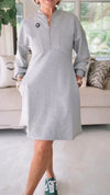Womens Round Neck Zipper Spliced Casual Dress