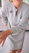 Womens Round Neck Zipper Spliced Casual Dress