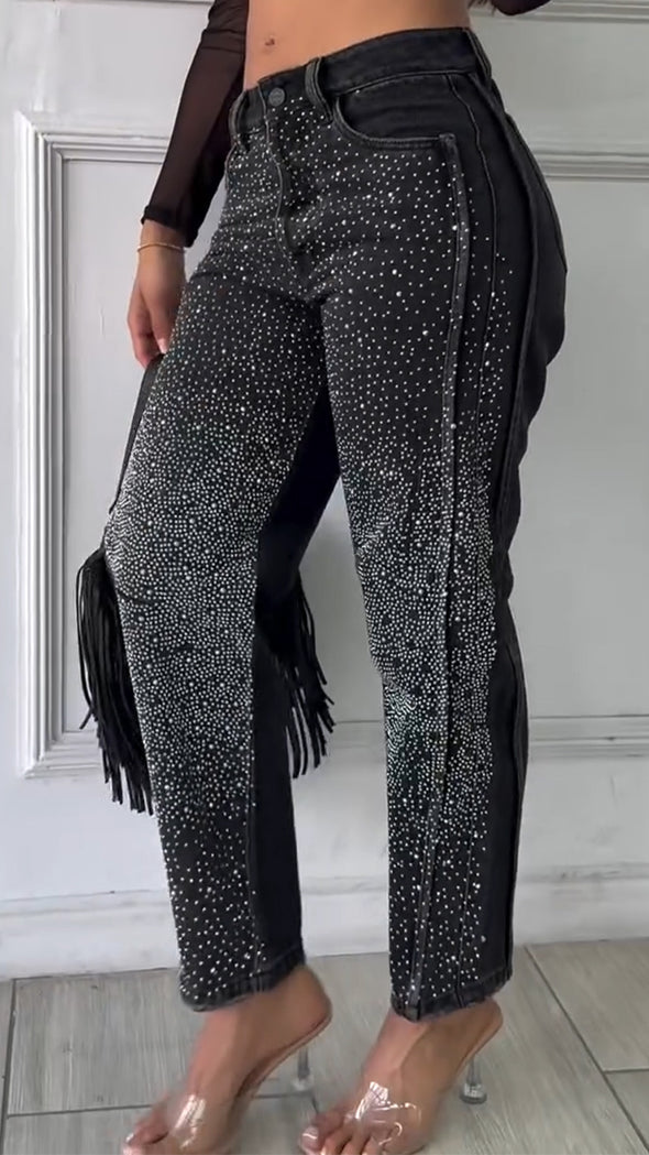 Womens Spliced and Hot Diamond Casual Jeans