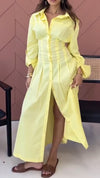 Womens Lapel Solid Color Breasted Casual Dress