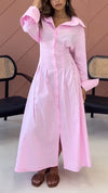 Womens Lapel Solid Color Breasted Casual Dress
