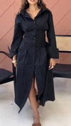 Womens Lapel Solid Color Breasted Casual Dress