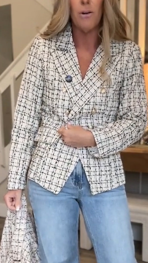Womens Lapel Double-breasted Temperament Casual Jacket