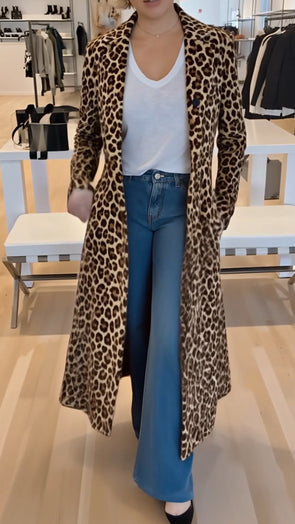 Women Lapel Leopard Print Casual Coat