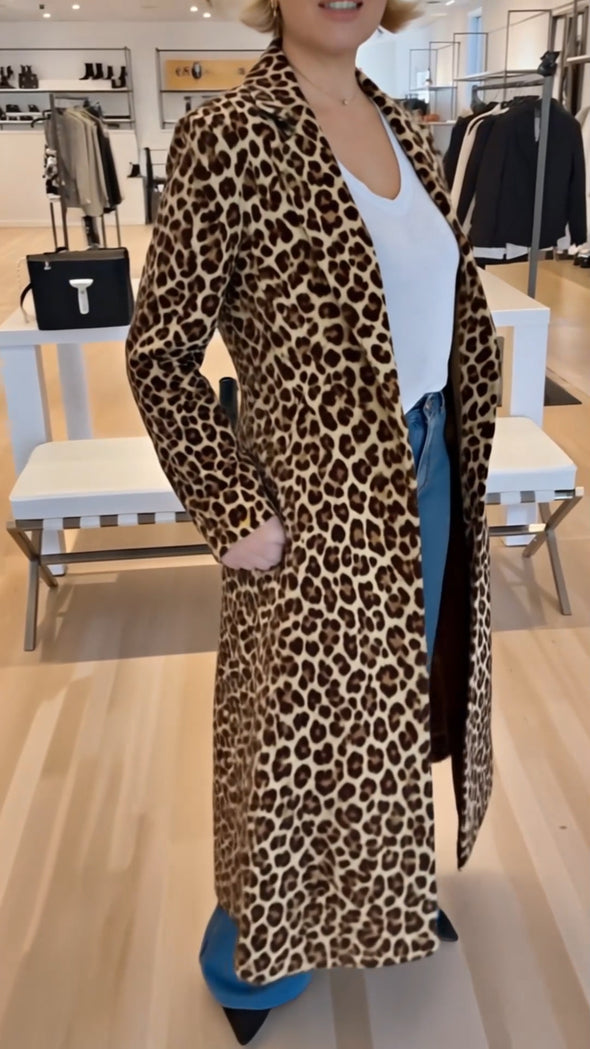 Women Lapel Leopard Print Casual Coat
