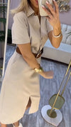 Womens Lapel Slit Temperament Casual Dress