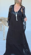 Ladies U-neck Dress+ Printed Cardigan Casual Set