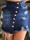 Women Breasted Tassel Scratch Casual Denim Skirt