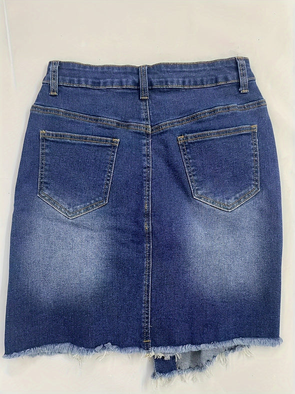 Women Breasted Tassel Scratch Casual Denim Skirt