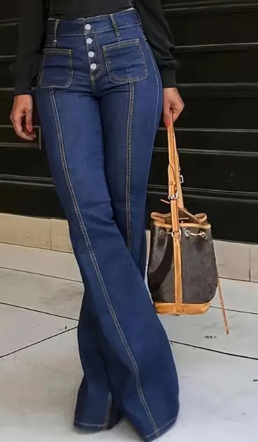 Womens Spliced high-waisted Casual Jeans