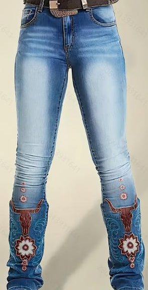 Ladies Washed and Printed Casual Jeans