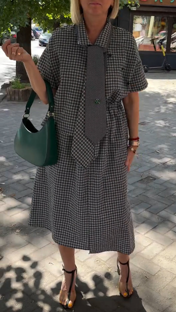 Women's Fake Two-piece Lapel Plaid Dress