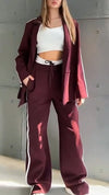 Women Lapel Vertical Jacket + Pants Casual Set