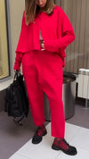 Women Round Neck Solid Color Loose Casual Suit