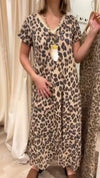 Women V-neck Leopard Print Loose Casual Dress