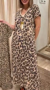 Women V-neck Leopard Print Loose Casual Dress
