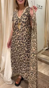 Women V-neck Leopard Print Loose Casual Dress