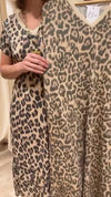 Women V-neck Leopard Print Loose Casual Dress