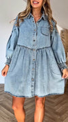 Womens Lapel Splicing Wash Water Casual Denim Dress