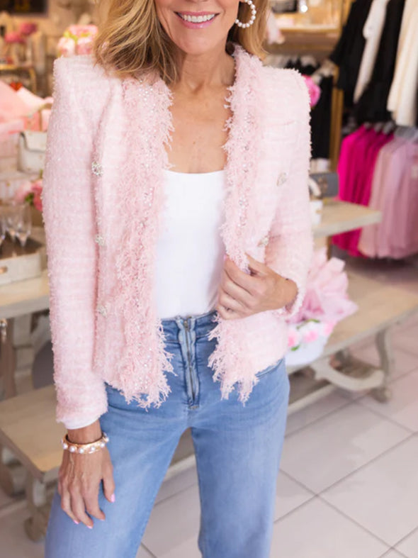 Women Tassel Nail Bead Casual Coat