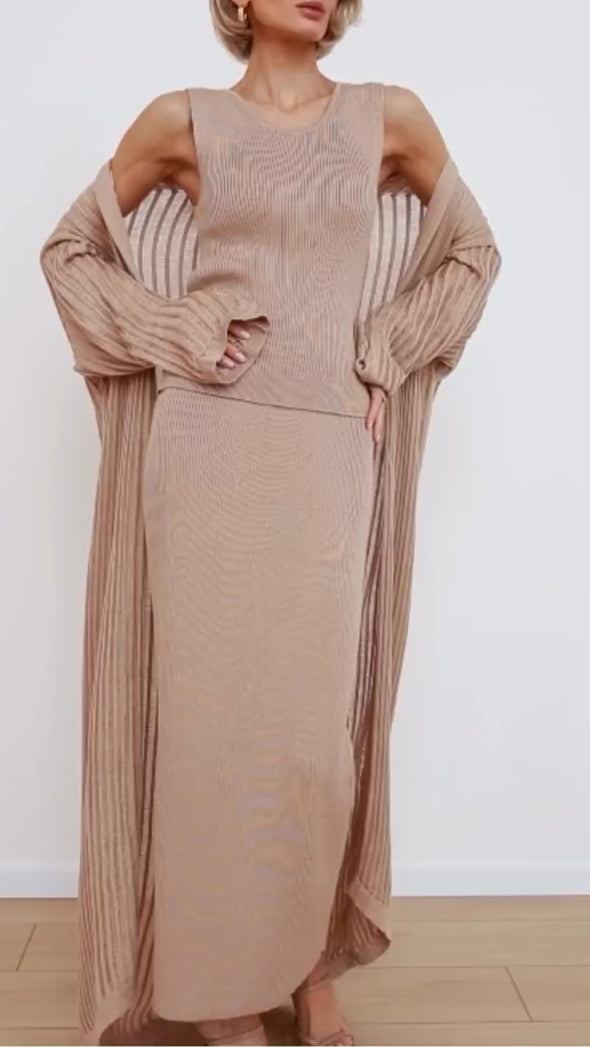 Women Solid Color Casual Three-piece Set