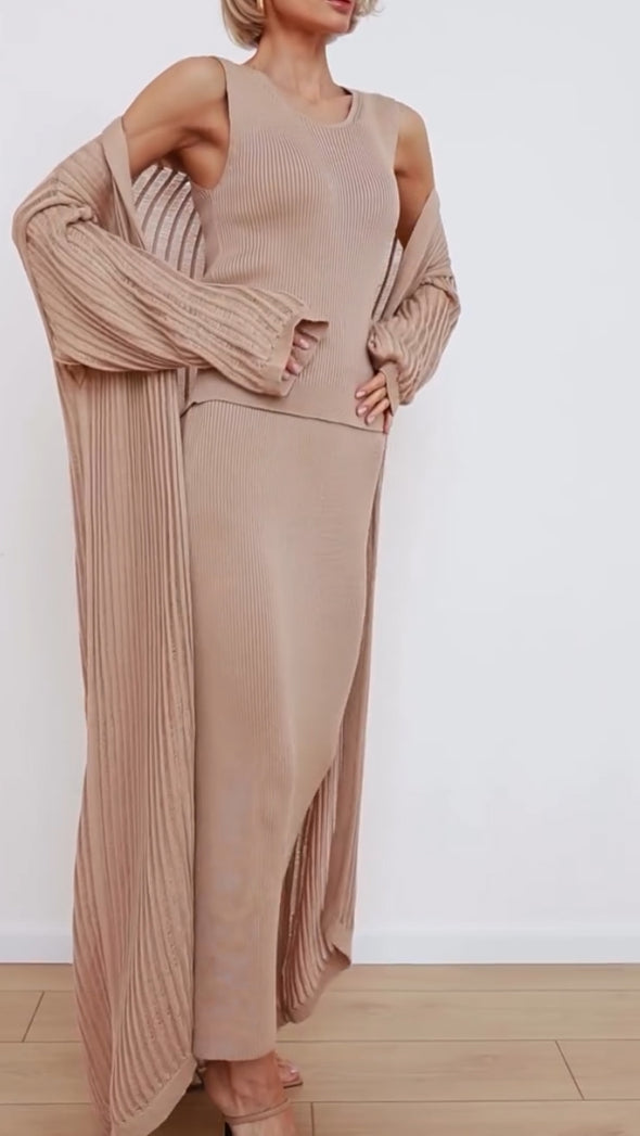 Women Solid Color Casual Three-piece Set