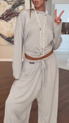 Women Round Neck Top + Drawstring Pants Casual Suit