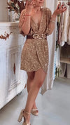 Women V-neck Sequin Elegant Temperament Dress