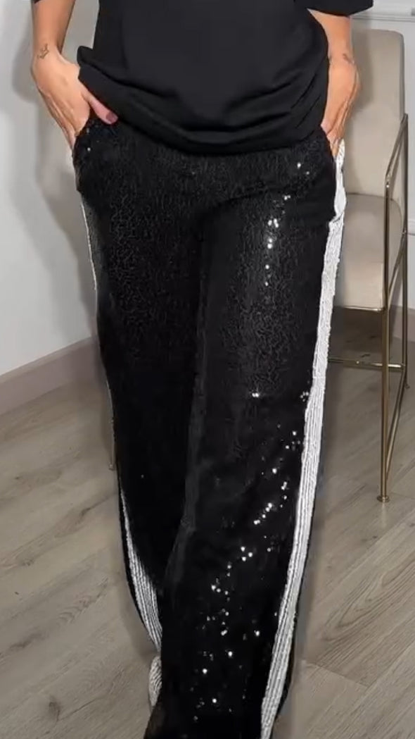 Womens Spliced sequin Casual Pants