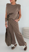 Womens Round Neck Solid Color Casual Suit