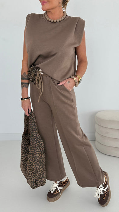 Womens Round Neck Solid Color Casual Suit