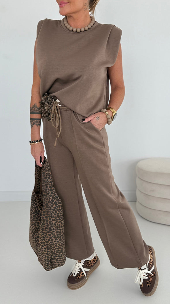 Womens Round Neck Solid Color Casual Suit